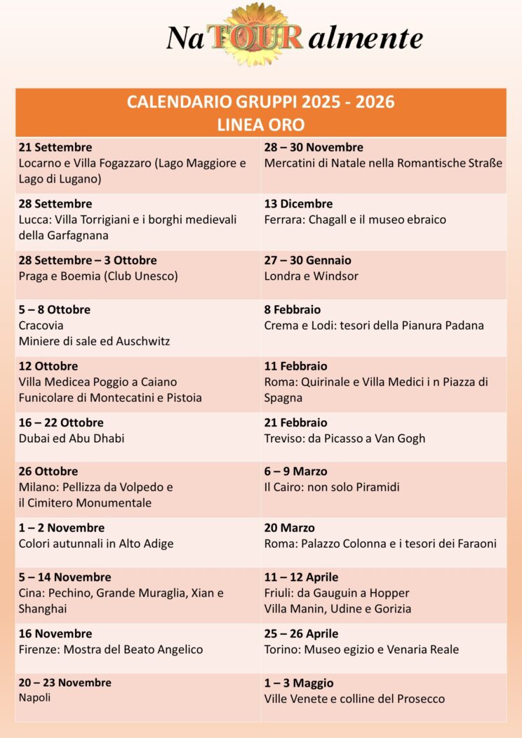 CALENDARIO LINEA ORO E ARGENTO